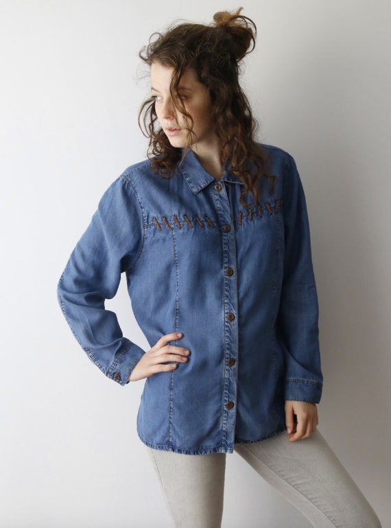 Vintage Women Light Blue Denim Western 