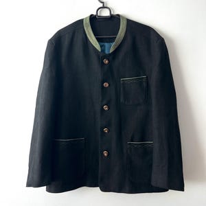 Vintage Bavarian Tyrolean Jacket Mens Loden Jacket Black linen dirndl jacket Traditional Folk German Austrian Blazer Large size linen blazer
