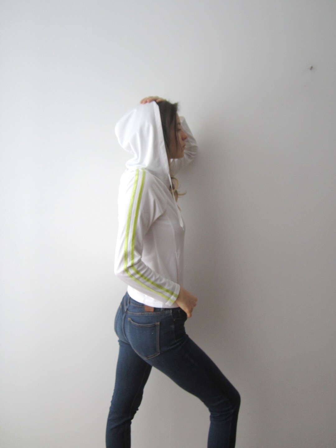 Vintage White Jacket With Hooded Zipper Running Jacket Women's Jacket