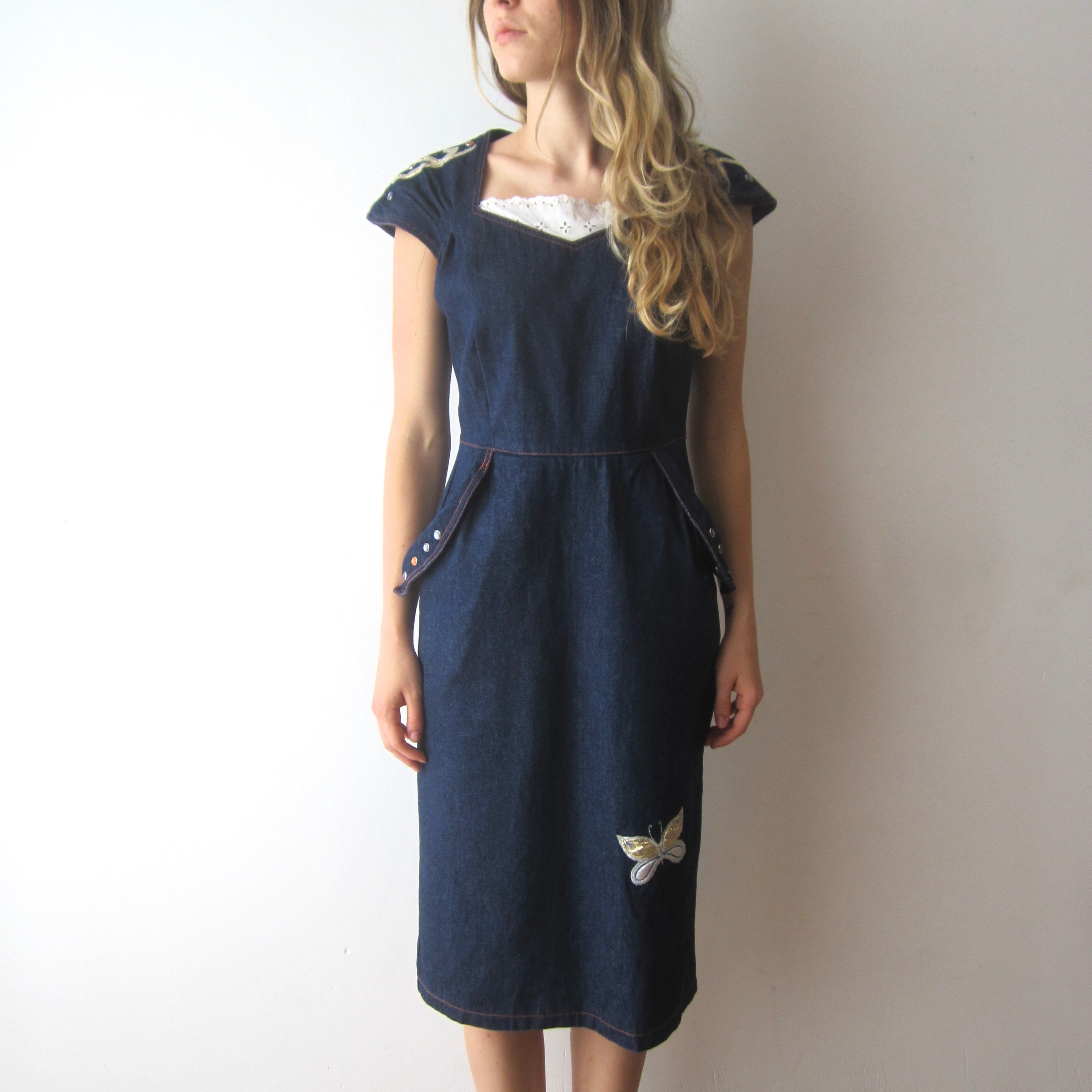 Vintage Denim Dress Bodycon Denim Dress Sleeveless Denim Jeans Etsy