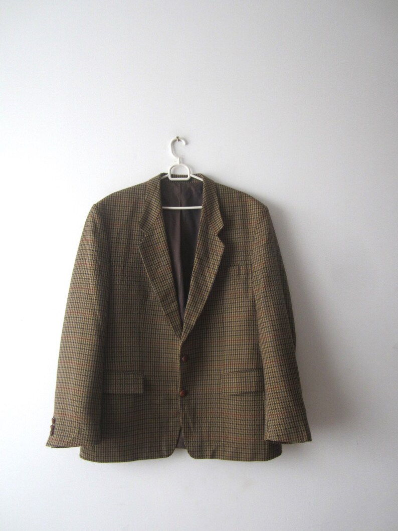Vintage Mens Wool Sport Coat Tweed Plaid Jacket Mens Retro Blazer Urban Casual Jacket Checkered Sports Coat Size Large
