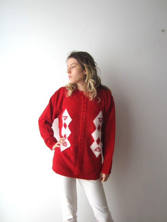 Diamond Pattern Sweater Angora blend Red Sweater … - image 4