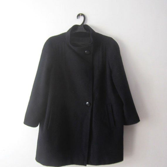 Vintage Dark Blue Wool Romantic Short Coat Women's