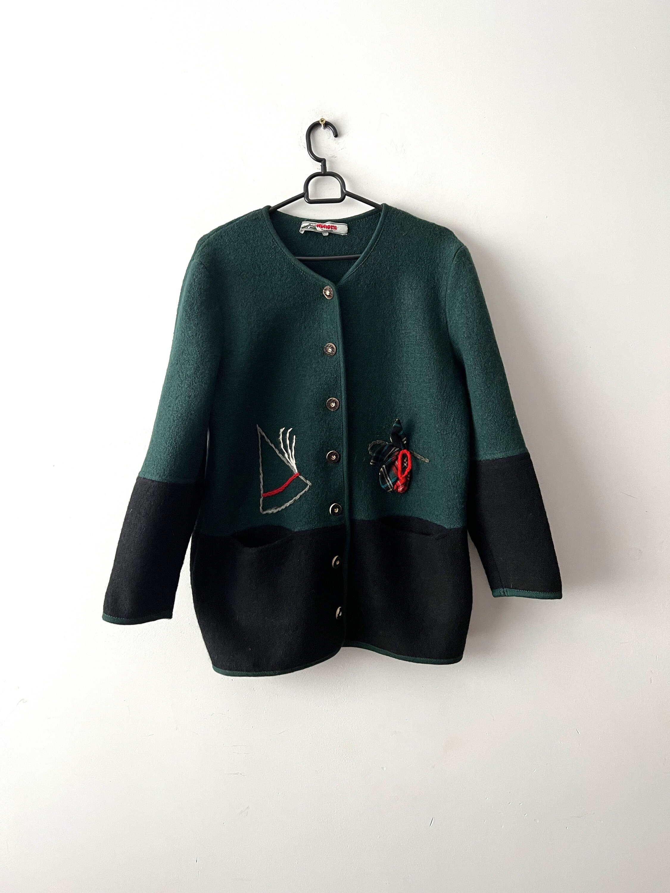 Veste Femme En Laine LODEN Vert - Style DIRNDL Allemand Ou équitation - Taille M (tour De Buste 40")