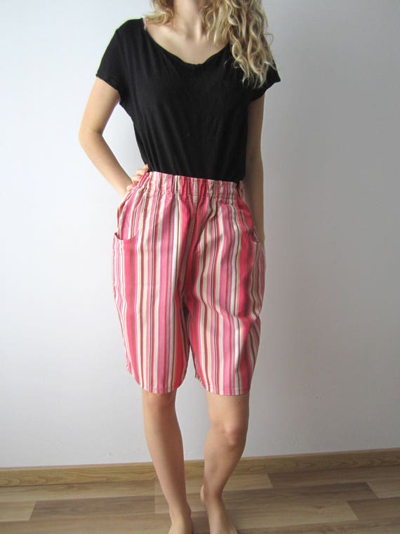 women's striped denim shorts