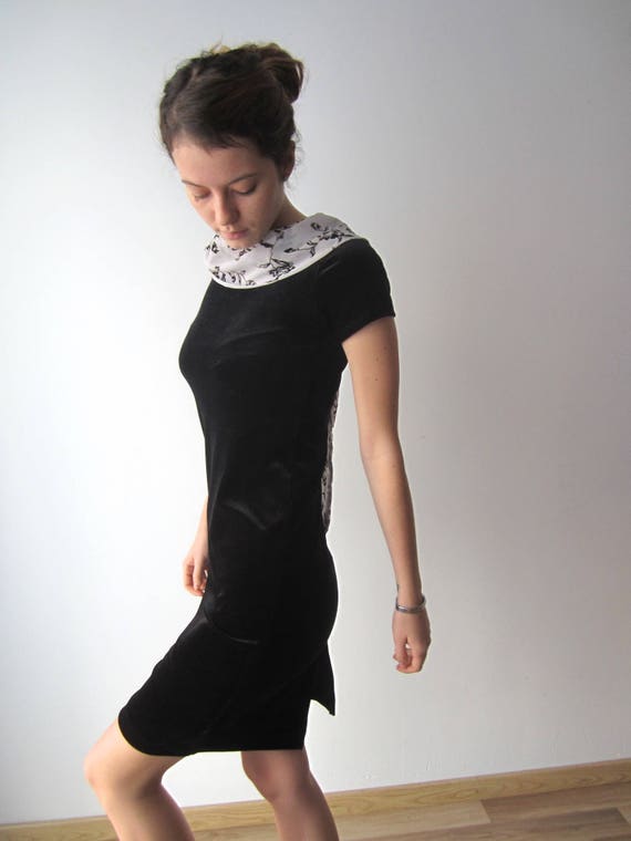 Vintage Black Knee Velvet Dress Short Sleeve Velvet Dress New Year Party Dress Velvet Formal Dress Cocktail Dresses Size Extra Small Tosmall Etsy Canada