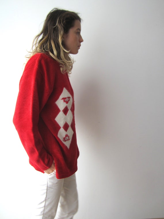 Diamond Pattern Sweater Angora blend Red Sweater … - image 5