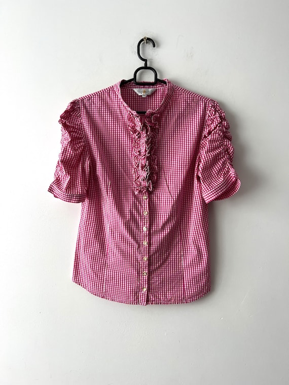Vintage Austrian Plaid Shirt Women's Dirndl Blous… - image 1