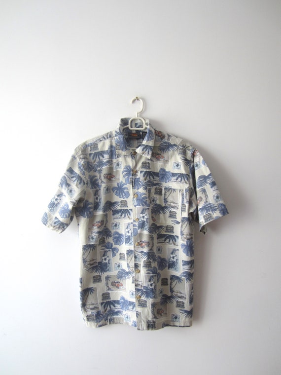 Vintage Mens Shirt Cotton Hawaiian 
