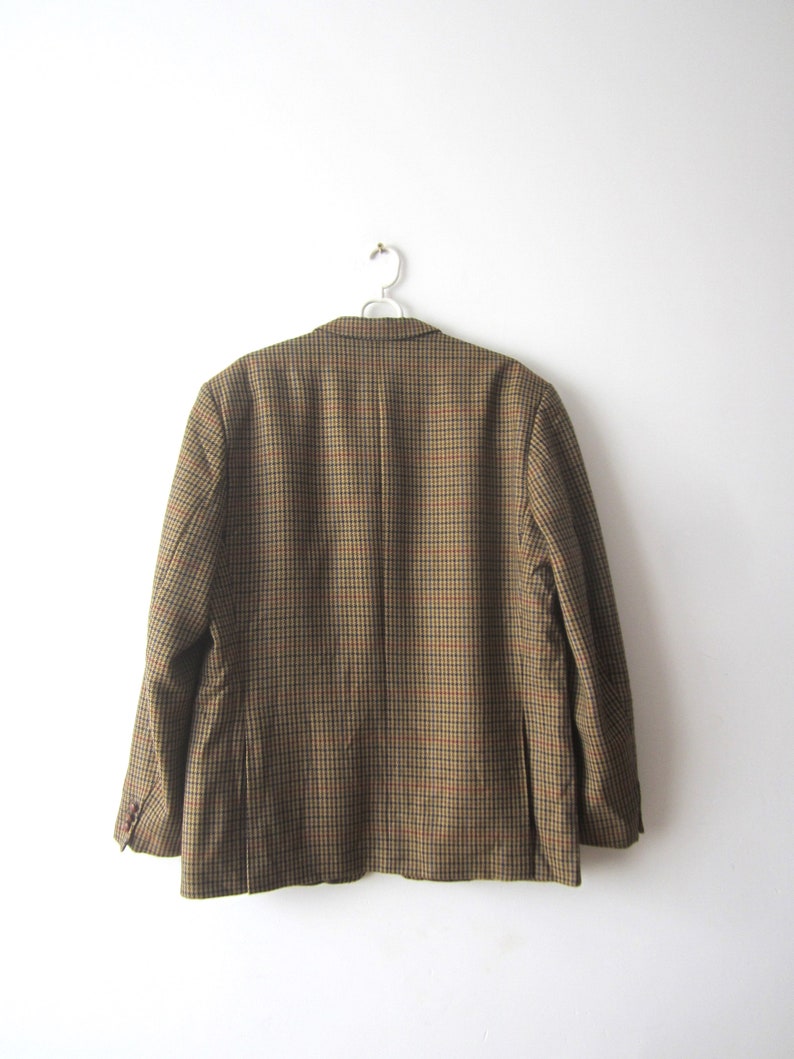 Vintage Mens Wool Sport Coat Tweed Plaid Jacket Mens Retro Blazer Urban Casual Jacket Checkered Sports Coat Size Large