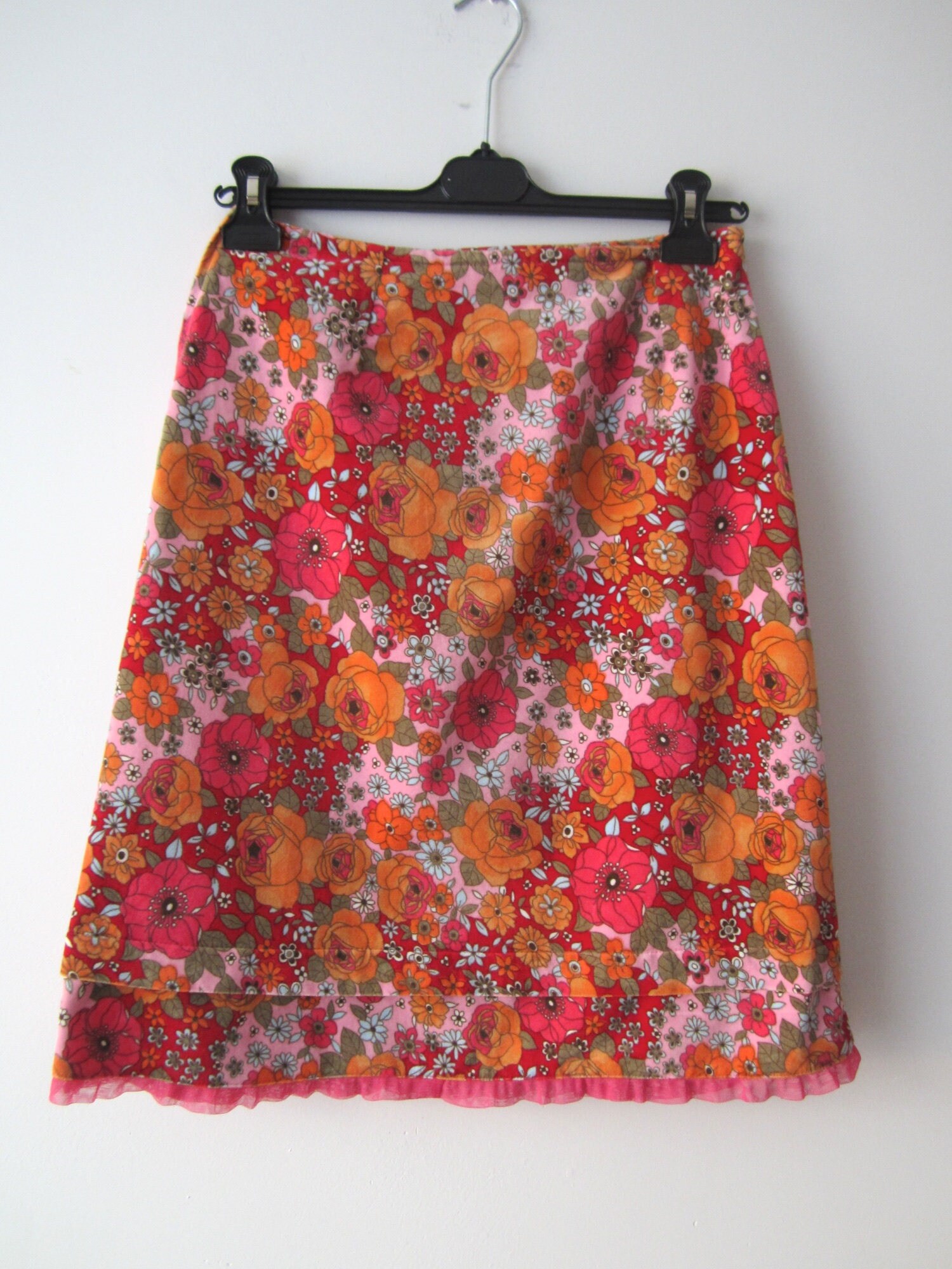 Vintage Romantic Velvet Skirt Pink Flowers Print High Waist - Etsy