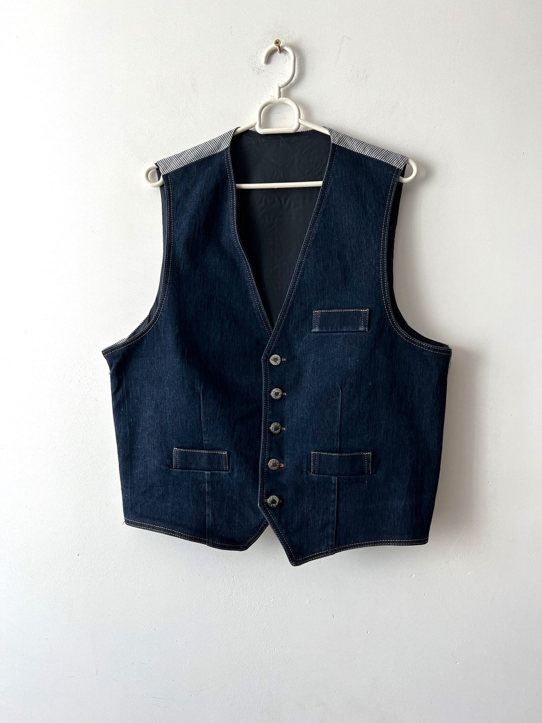 Vintage Mens Denim Vest Large Size Jeans Vest Button up Vest Etsy