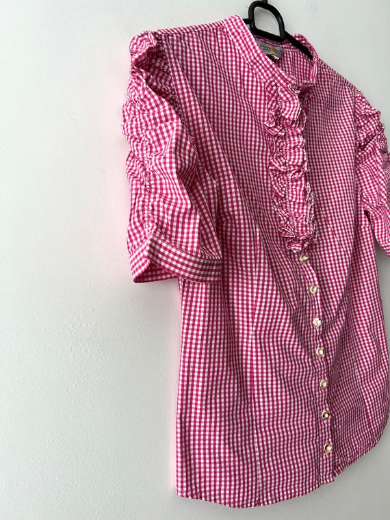 Vintage Austrian Plaid Shirt Women's Dirndl Blous… - image 6