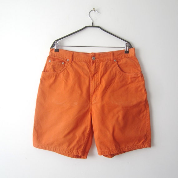 Vintage Men Denim Shorts Orange Shorts Classic Denim Shorts