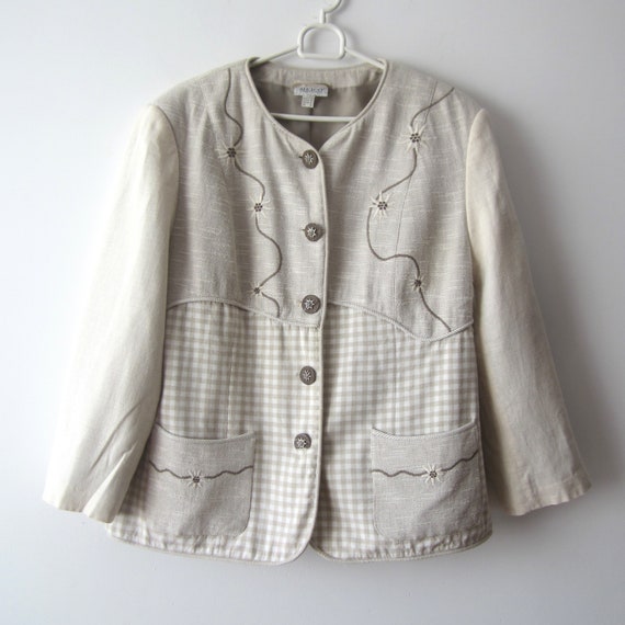 Vintage Linen Blend Dirndl Jacket Women German Lo… - image 1