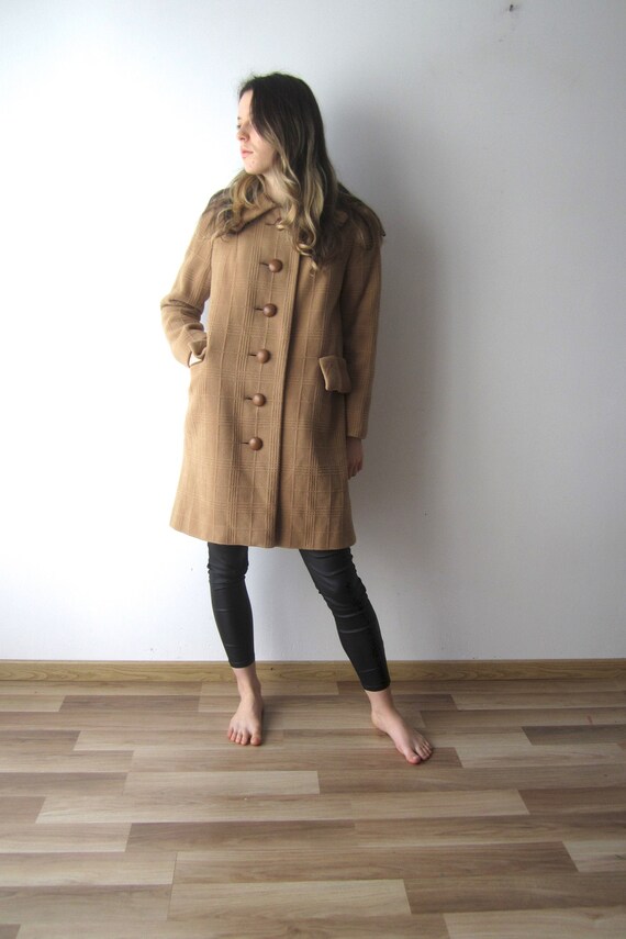 Vintage Caramel Brown Coat Women's 60s Style Roman