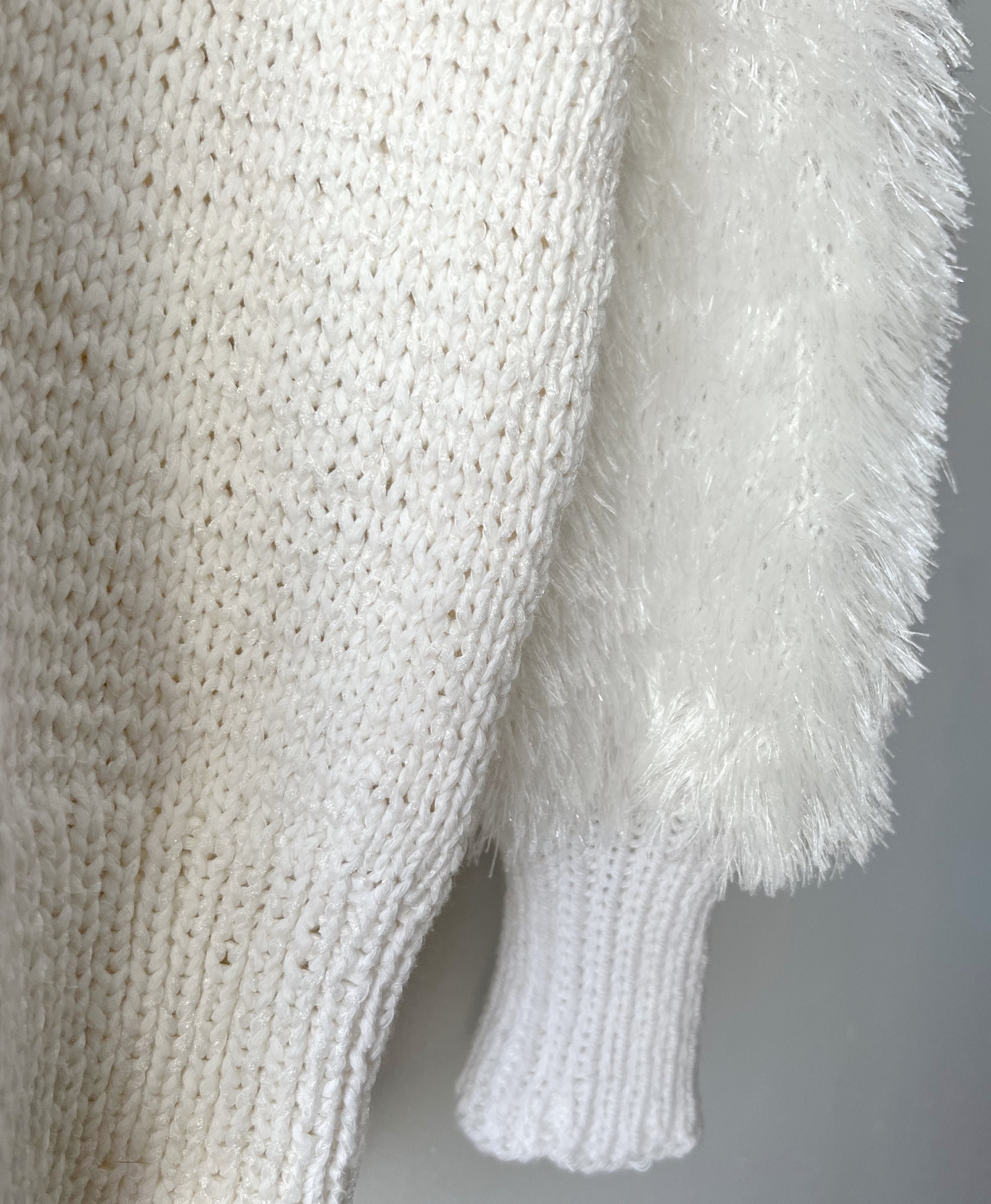 90s White Fuzzy Sweater Hand Knitted Sweater Fringe Fuzzy