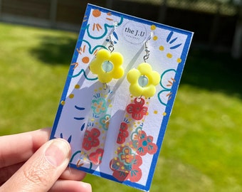 Cute Summer Earrings,Hand painted Flowers,Kawaii Girls Accessories,Dangle Drop Earrings,Earrings for women