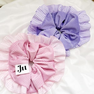 Large Velvet Scrunchie: Gingham Ruffle Oversized Hair Tie
