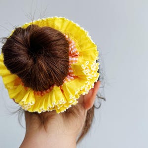 Double layer Red Gingham Scrunchies, Oversized Luxury Scrunchies, Red Ruffles Scrunchies for Summer Handmade in UK Frilly Scrunchies