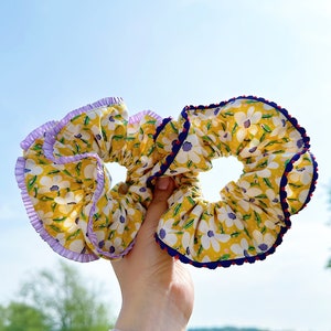 Giant Scrunchies, French Style Scrunchies, Floral Hair Ties, Double layer Scrunchies, Giant Scrunchies for Summer, Spring scrunchies