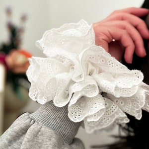 Broderie Anglaise Oversized Scrunchies, Double layer Scrunchies, Valentine gift, Large French style Scrunchies for Bun, Bridal Shower Gift