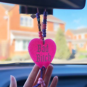 Car Mirror Hanging Accessories Women Cute Car Decorations Accessories  Interior Aesthetic Pendant, Hand Knitting Pink Heart Shape Swinging Car  Rear