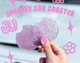 Juego de 2 posavasos para coche para mujer, accesorios para coche para niña, posavasos brillantes, decoración estética para coche para ella, regalo para coche nuevo, accesorios rosas para coche.