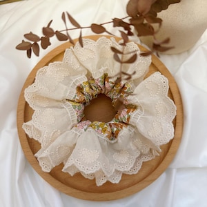 Scrunchies For Spring, Oversized Scrunchies,Large Broderie Anglaise Scrunchies, Frilly Scrunchies, Double layer Scrunchies Gift for Her