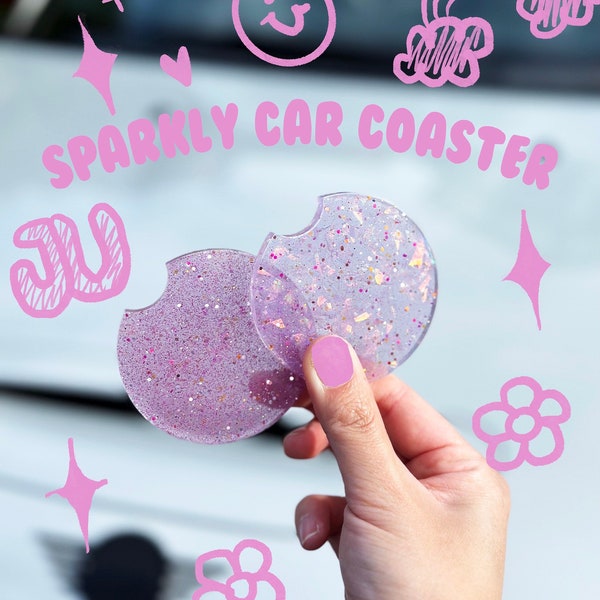 Set of 2 Car Coasters For Women Car accessories for Girls Sparkly Car Coasters Aesthetic Car decor for Her New Car Gift Pink Car Accessories