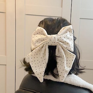 Statement Hair Bow, Oversized Barrettes Clip, Polka dots Velvet Hair Clip For Weddings, Big Hair Bow For Holiday Gifts for her