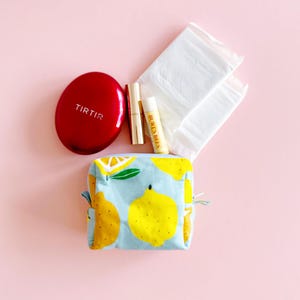 Cutie Mini Square Pouch | Handmade Lemon Print Pouch | Travel & Everyday Essentials Bag