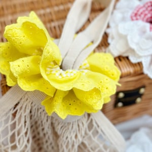 French style Yellow Scrunchies Broderie Anglaise Large Scrunchies Summer Double layer Giant Scrunchies Gift for her, Bridal Shower Gift image 9
