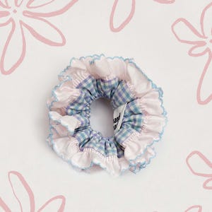 Gingham Ruffle Scrunchie: French Style Broderie Anglaise Hair Tie