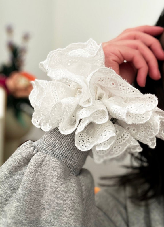 Oversized Broderie Anglaise Lace Scrunchie: Handmade Cotton Hair Accessory