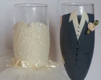 Destination Wedding Bride & Groom Toasting Glasses