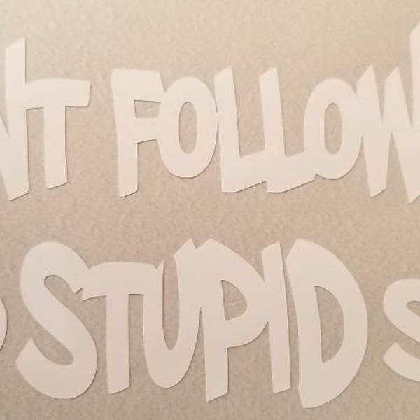 5 inch wide Don't Follow Me I do Stupid Sh*t vinyl decal