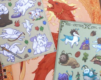 Tiny Filler Sticker Sheets | Little Dragon Stickers & Moss Critter Stickers