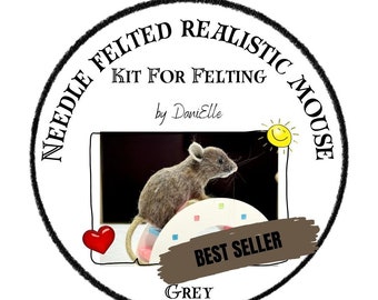 KIT for realistic needle felted mouse.grey brown colour