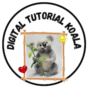 May include: A black and white circle logo with the text "Digital Tutorial Koala" around the edge. Inside the circle is a picture of a koala holding a green branch, with a red heart and a yellow sun with a smiley face.