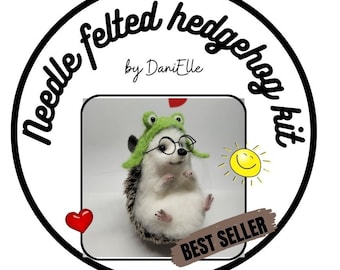 KIT NEEDLE  felted hedgehog , DIY wool hedgehog,needle felted hedeghogs, Frog hat not included!Please read the description,thank you