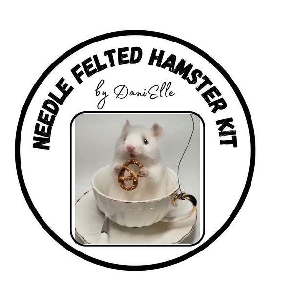 Needle felted HAMSTER KIT WHITE,felting kit hamster white- the tea cup not included