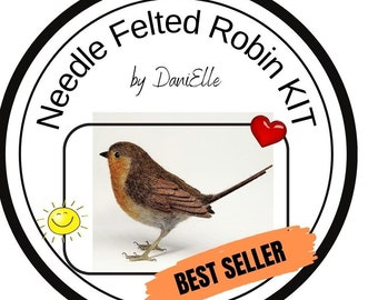 KIT Needle felted robin,wool robin,kit for making your own robin