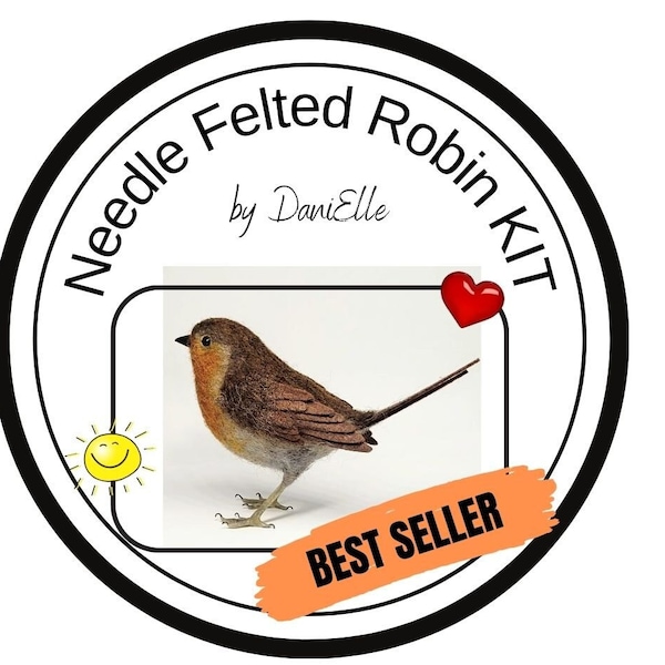 KIT Needle felted robin,wool robin,kit for making your own robin