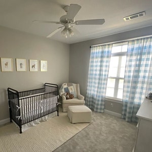 Light Blue Buffalo Check Plaid Curtains Panels Rustic Farmhouse Home Decor Baby Boy Nursery Childrens Room Custom Window Shade Valance