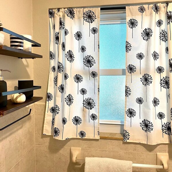 Dandelion Curtain Panels Black and White Curtains Floral Window Treatments Custom Drapery Panels Bathroom Shade Cafe Curtains Kitchen