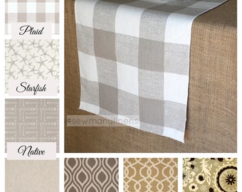 Brown 36/" /& 54/" French Country Farmhouse Table Runner Plaid Ivory Tan