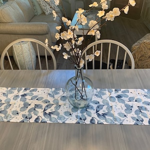 Blue Eucalyptus Leaves Table Runner Vine Leaf Table Linens Kitchen Linens Table Centerpiece Kitchen Dining Room Linens Custom Table Decor