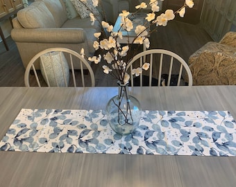 Blue Eucalyptus Leaves Table Runner Vine Leaf Table Linens Kitchen Linens Table Centerpiece Kitchen Dining Room Linens Custom Table Decor