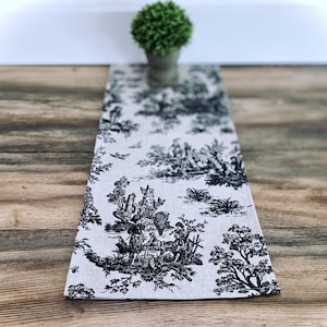 Toile Table Runner Black Toile Linens French Colonial Home Decor Centerpiece Traditional Vintage Print Dining Room Housewarming Gift